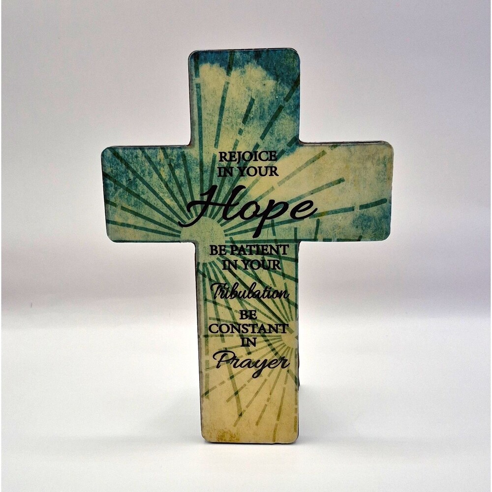 Christianity Decorative Cross Plaque "Rejoice in Your Hope" Prayer Quote
